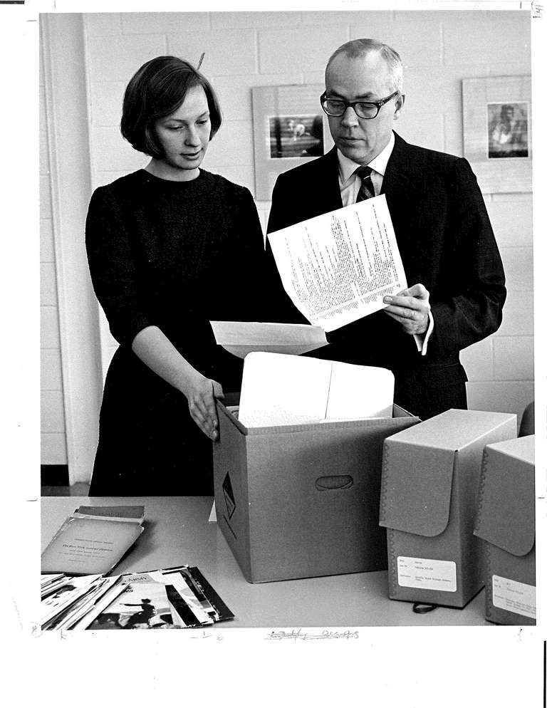 Clarke Chambers, founder and director talking to Andrea Hinding, first staff person and former curator