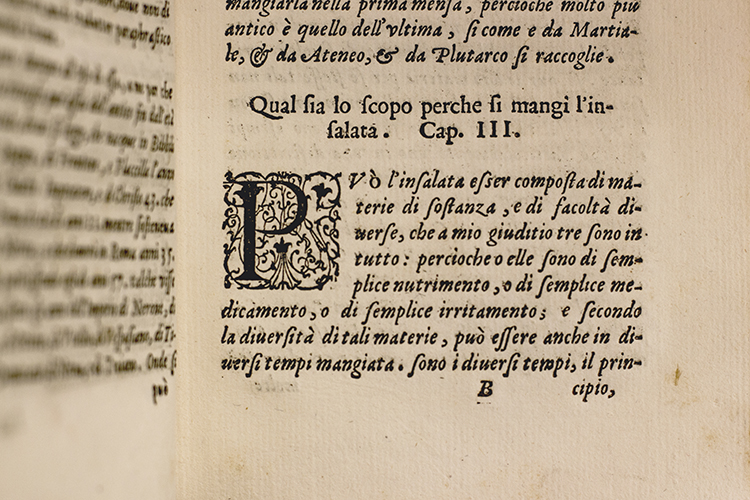 1627 book on salad by Salvatore Massonio and Alessandro Maganza. Photo credit Liz Hardin-Strnad.