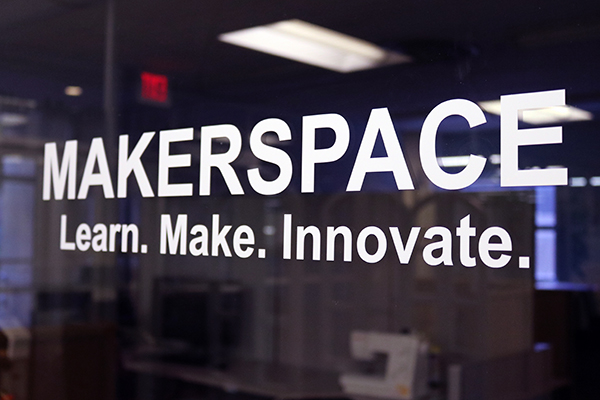 Makerspace welcome sign at the Bio-Medical Library.