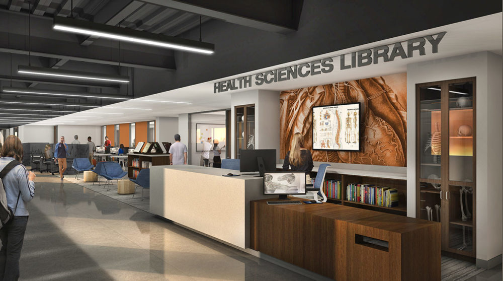 Rendering of the new Health Sciences Library entryway.