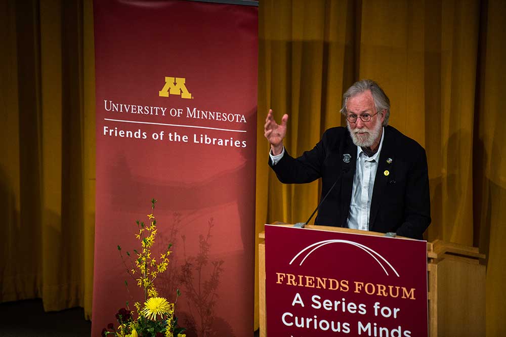 Jim Lenfestey introducing Jim Moore at the 2019 Pankake Poetry Series event.