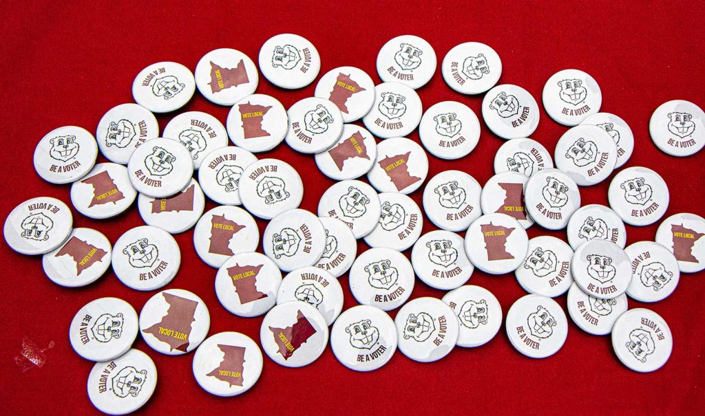 Be a voter buttons at the Academic Success Fair.