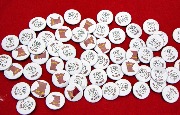 Be a voter buttons at the Academic Success Fair.