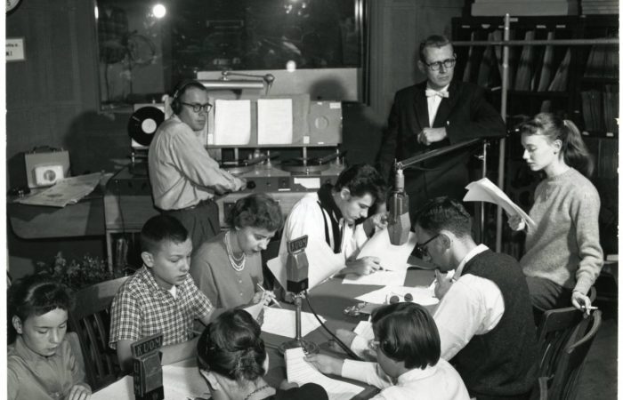 Performers Minnesota School of the Air Broadcast 1959 Performers and engineers broadcast and record a Minnesota School of the Air program in 1959.