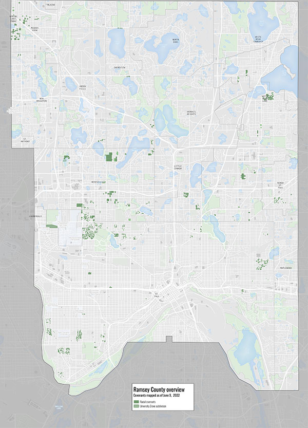 This map of Ramsey County properties shows the racially restrictive covenants uncovered so far by the Mapping Prejudice project and its partners.