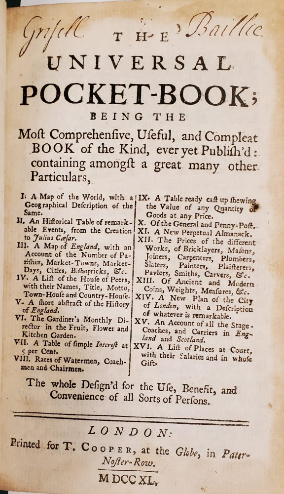 Signature of Grisell Baillie in Universal Pocket-Book