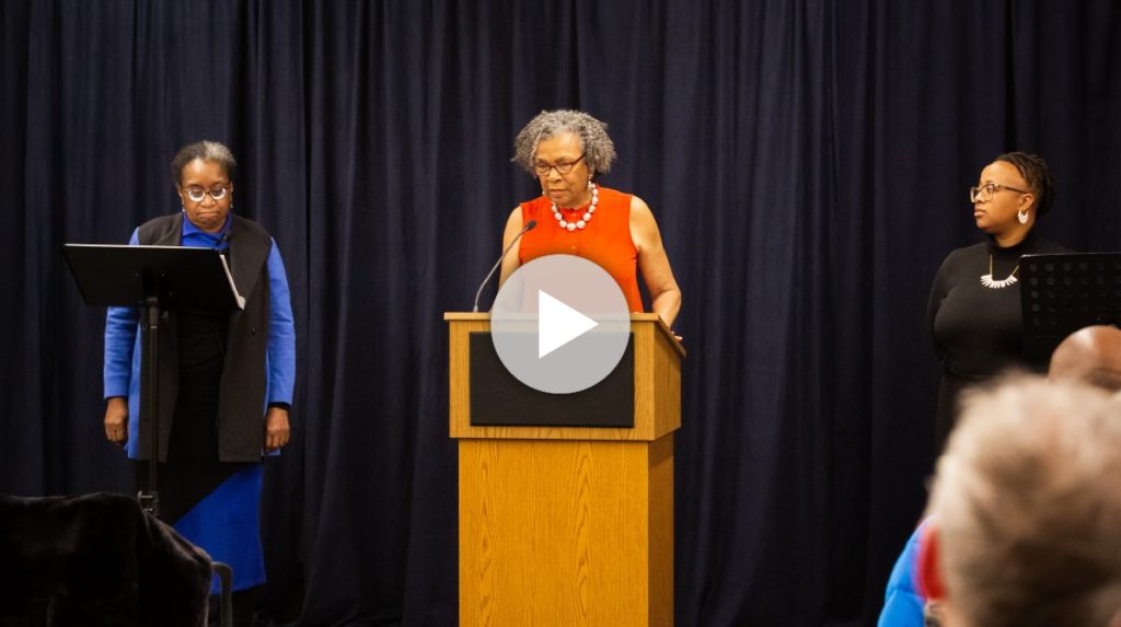 Image of all three speakers at the event. Photo by Tamar Patterson