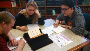 Students in Life on Earth: Perspectives on Biology class. Spring 2015. From left to right: Theodore Ernst, Madison Bolatto, and Ruiquan Li.