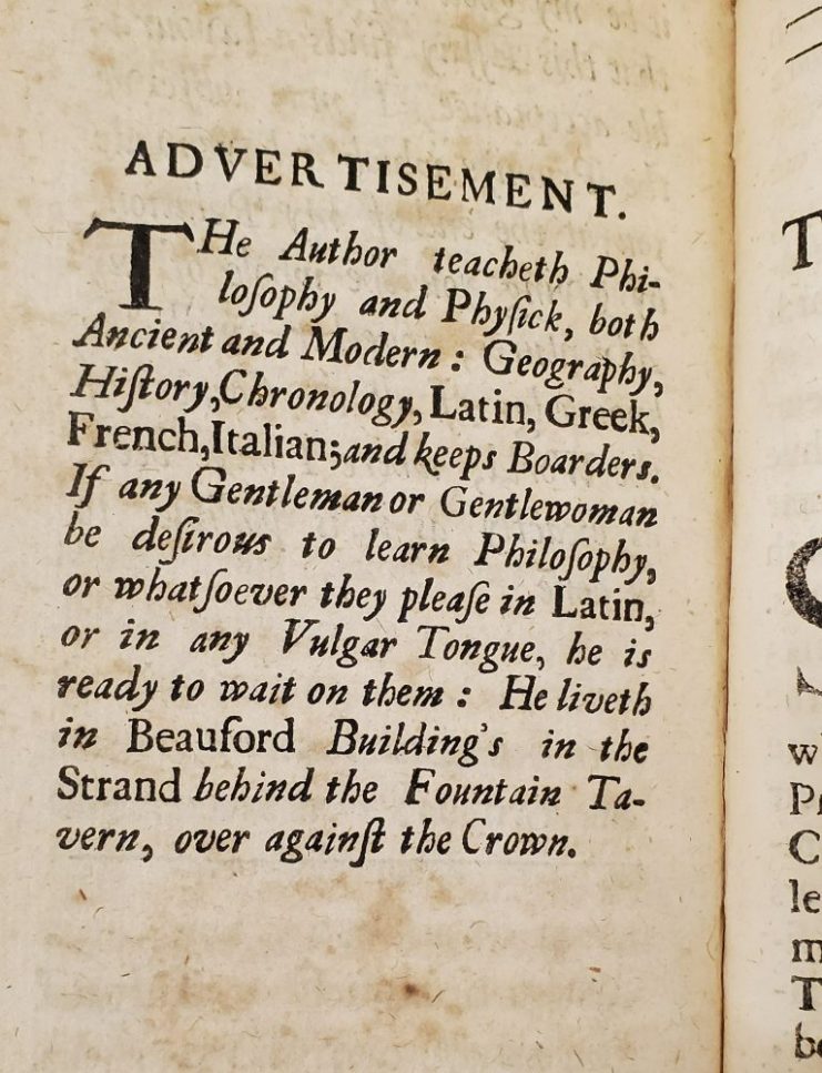 Image of text: author advertising his skills.