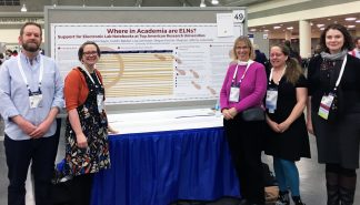 Electronic Lab Notebook Presentation at ACRL. Left to right: Franklin Sayre, Megan Kocher, Julie Kelly, Meghan Lafferty, Caitlin Bakker. Not pictured: Lisa Johnston.