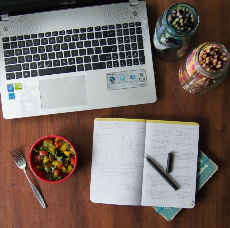 Photo By Samantha Kowalke: "Utilizing the library's online resources while enjoying a quiet lunch break."