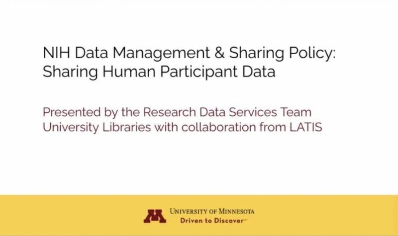 Screen shot of video recording that says "Data Management and Sharing Policy: Sharing Human Participant Data"