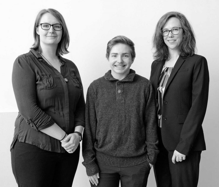 Access & Information Services Supervisor Ashley Merrill, Chase Underwood, and Associate University Librarian for Research & Learning Claire Stewart.
