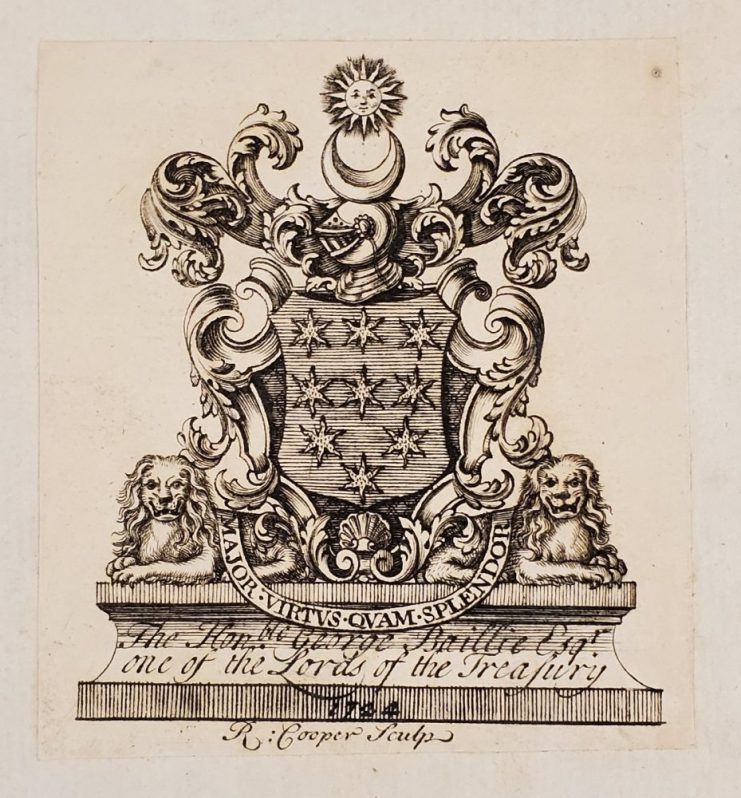 Bookplate showing Baillie coat of arms.