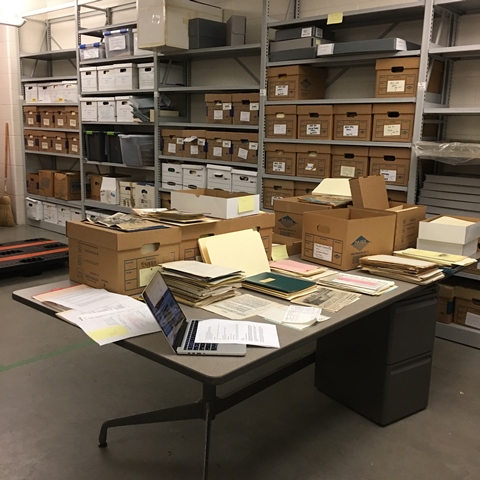 Part of Bill Holm’s papers in the midst of sorting and foldering.