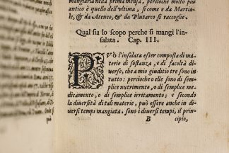 1627 book by Salvatore Massonio and Alessandro Maganza on salad. Photo credit Liz Hardin-Strnad.