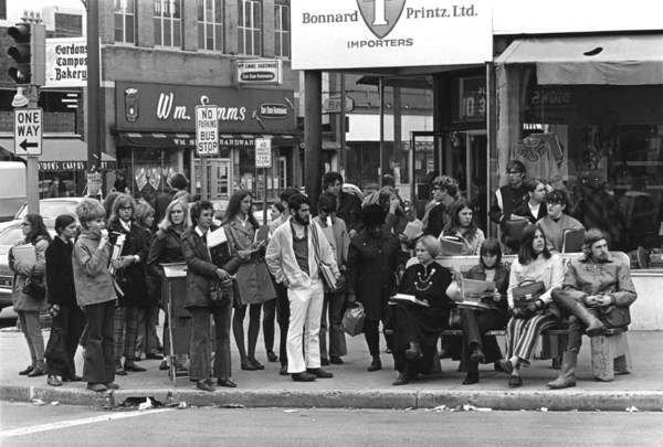 Dinkytown bus stop, 1970. Available at http://purl.umn.edu/80980.