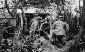 18 Pounder Field Gun of 120th Field Battery, Royal Field Artillery in Action During 1915