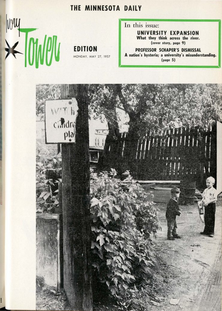 “University Expansion - What they think across the river” appeared in the May 27, 1957 Ivory Tower.