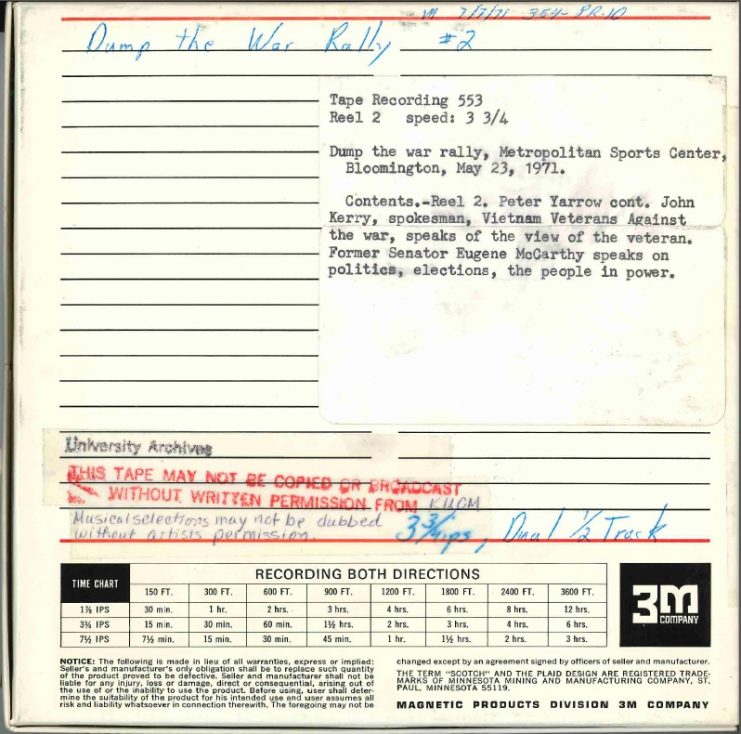 Dump the war rally, Metropolitan Sports Center. Peter Yarrow, John Kerry, Eugene McCarthy, May 23, 1971.