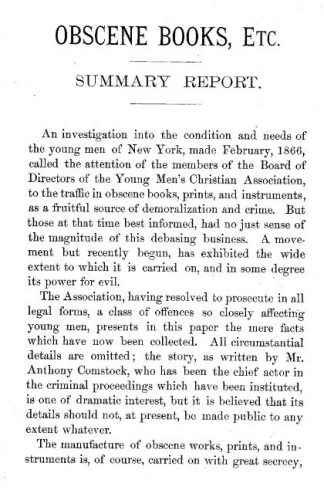 Page 1 of the report on obscene books.