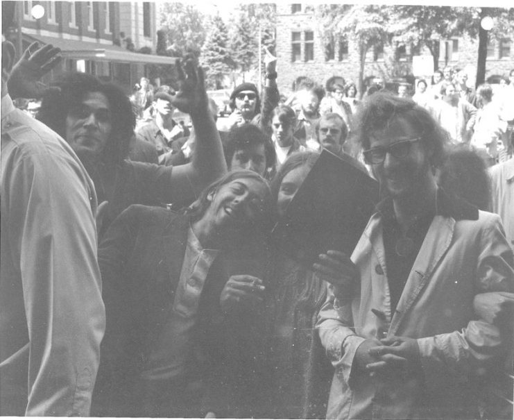 Students linking arms during a rally in May of 1970. Bill Tilton papers, University Archives, University of Minnesota, Twin Cities.
