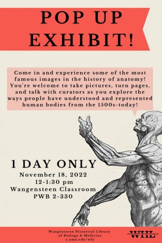 Poster promoting the Wangensteen's anatomy pop up exhibit