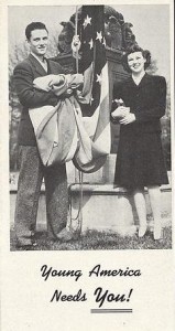 Social Welfare History Archive image of a couple in Young America raising the American flag.
