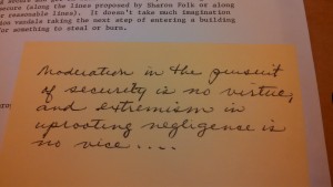 A letter with a post it note on it showing the quote referenced in the blog post.