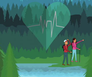 Spring safety - Hikers near lake