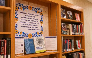 A book shelf in the From Our Collections area of Wilson Library