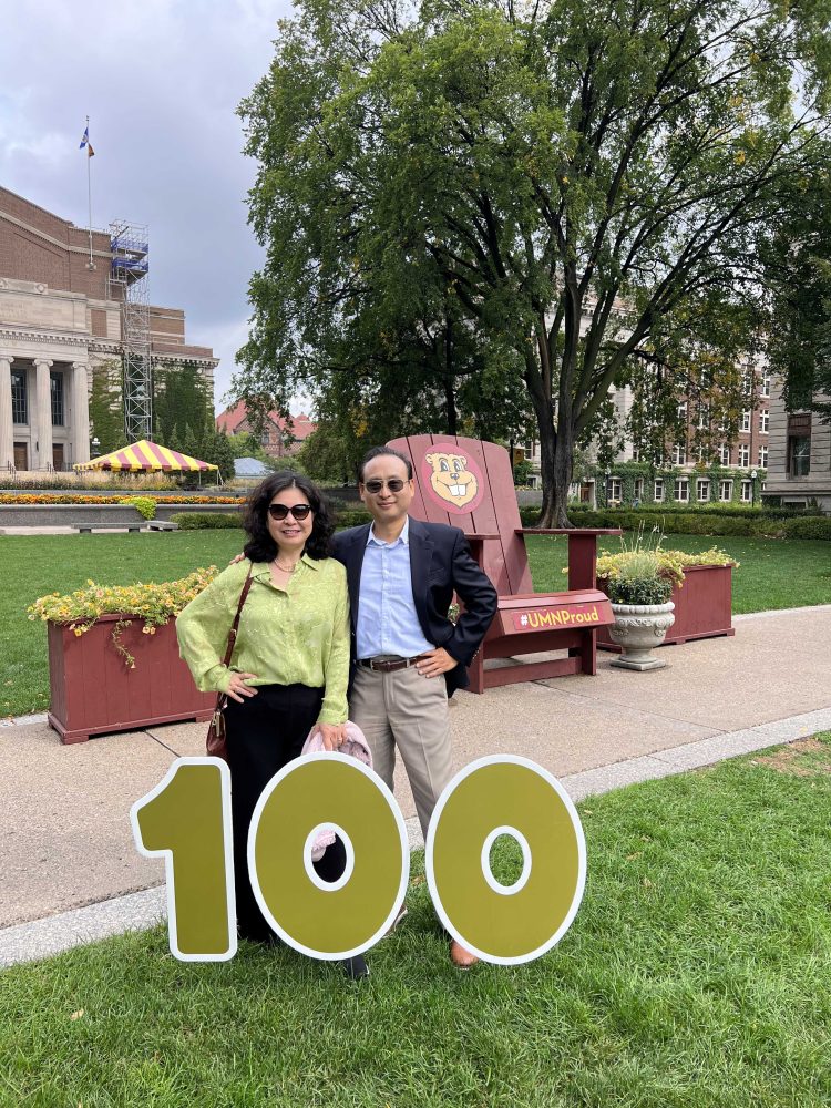 Ling Wang and Robert Duan pose by the Walter 100 sign on Sept. 24, 2023. Image courtesy of Wang and Duan