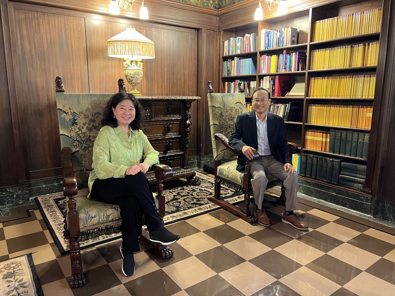 Ling Wang and Robert Duan sit inside the Upson Room on Sept. 24, 2023. Image courtesy of Wang and Duan