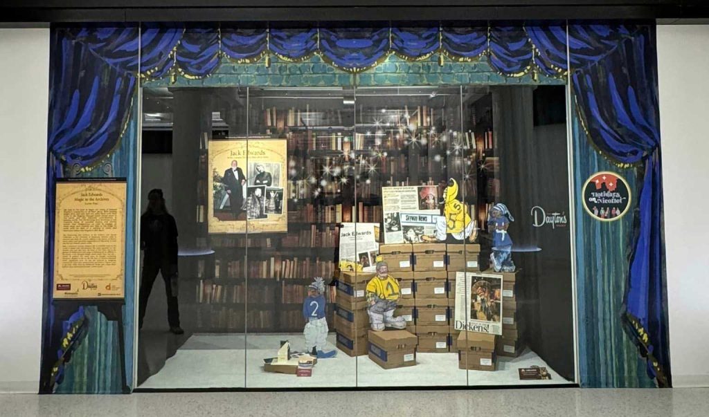 Historic holiday window display at the Dayton's Skyway downtown Minneapolis.