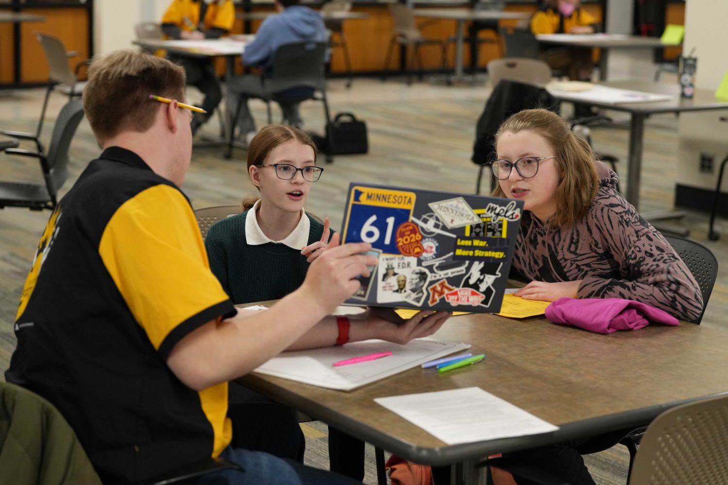 Twin City students work on their National History Day projects at Wilson Library during the annual Gopherbaloo on Saturday, Jan. 13, 2024. (Photo/Luke Logan)