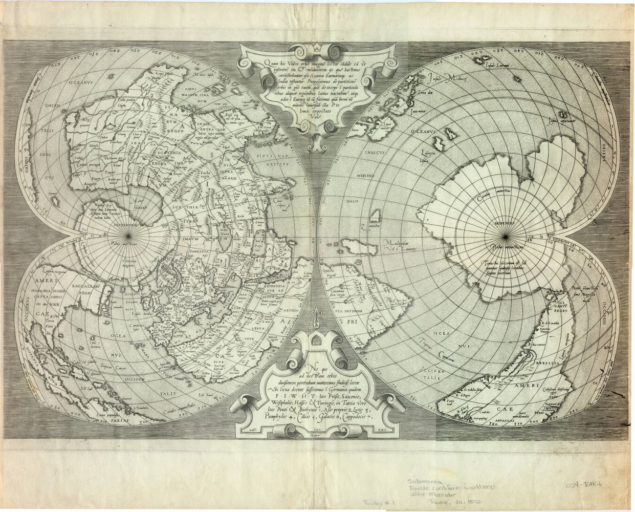 World map in double cordiform projection