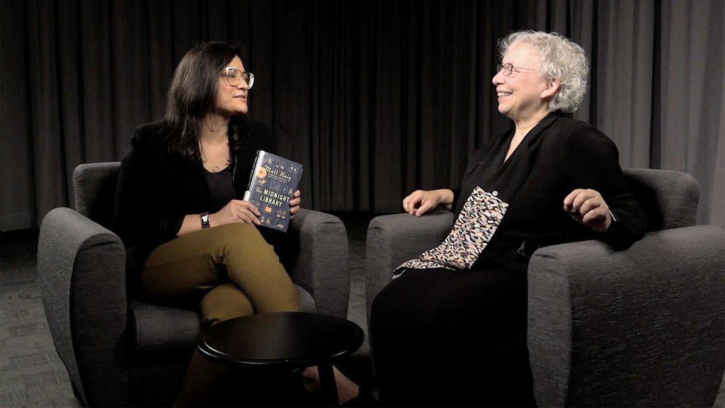 Jessica Abbazio and Lisa Von Drasek on the set for Read This Book.