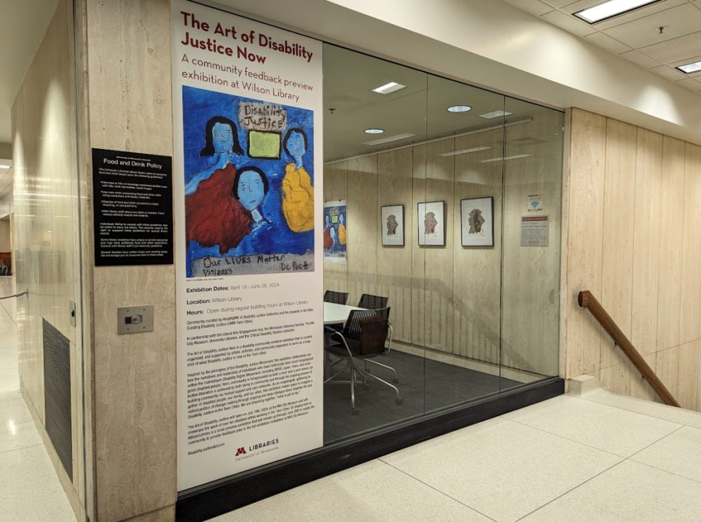 The Art of Disability display window at Wilson Library.