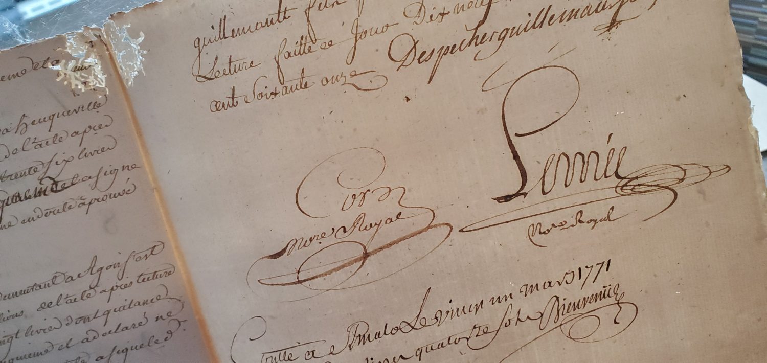 18th-century manuscript with signatures, and book worm damage.