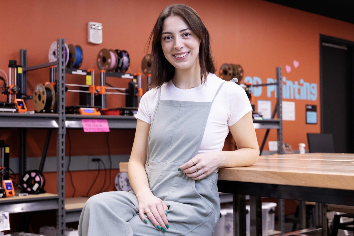 Cara Dreifuerst, a graduate student worker in the Makerspace at the University of Minnesota Libraries, poses for a portrait on Thursday, May 2, 2024. (Photo/Adria Carpenter)