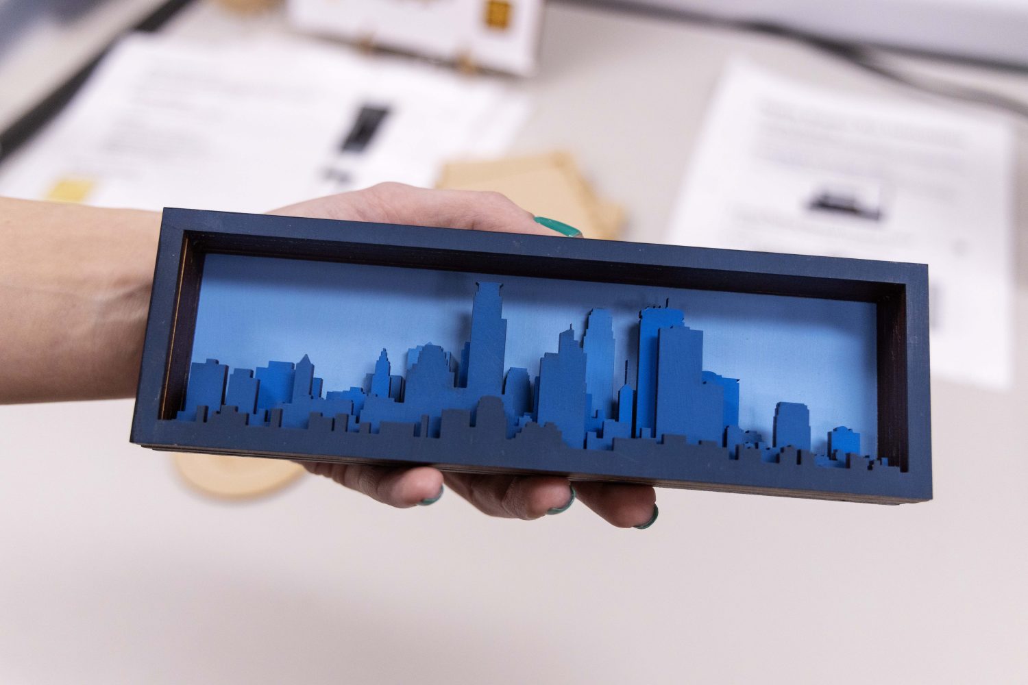 "Make of the Week" projects in the Makerspace designed by Cara Dreifuerst, a graduate student worker, on Thursday, May 2, 2024. (Photo/Adria Carpenter)