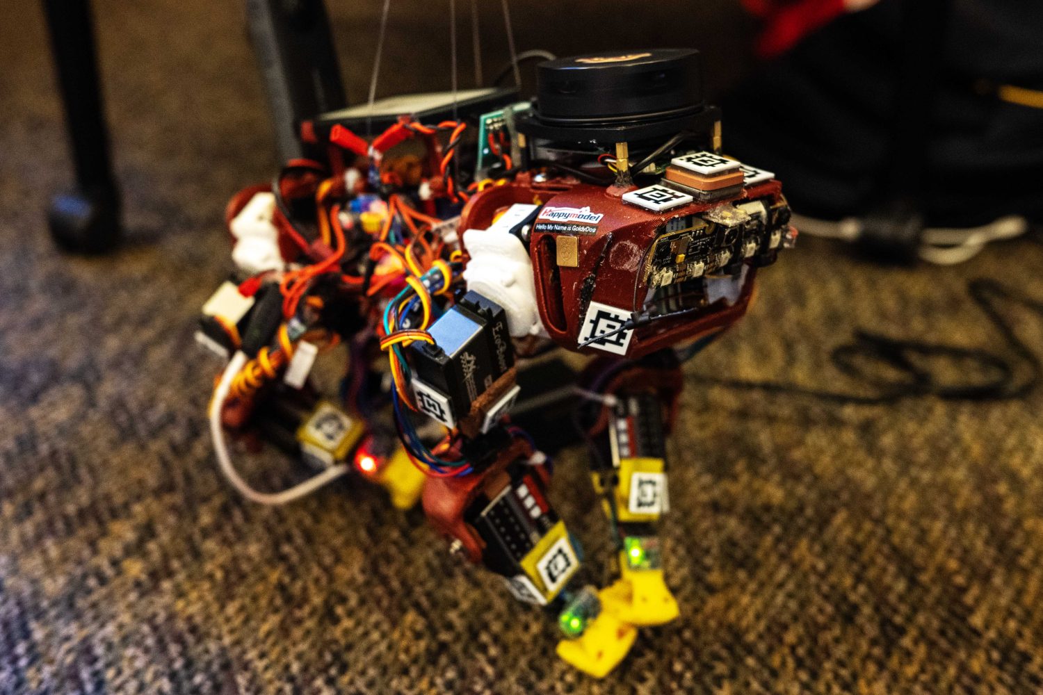 Goldy Dog, made by Felipe Galindo and Ethan Mass, shows off for the crowd during the Minimum Viable Product Challenge for Founder's Day at Walter Library on Wednesday, May 8, 2024. (Photo/Adria Carpenter)