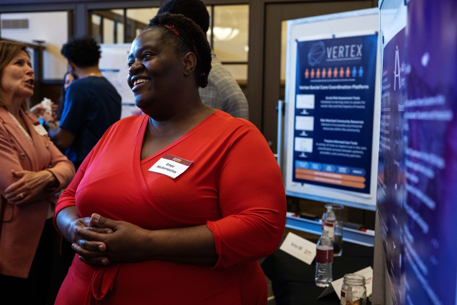 Enet Mukurazita, an international graduate student, talks about Alimah International, a mentorship, student exhange, and information sharing organization, designed to connect and support women from the global north and global south, during the Minimum Viable Product Challenge for Founder's Day at Walter Library on Wednesday, May 8, 2024. (Photo/Adria Carpenter)