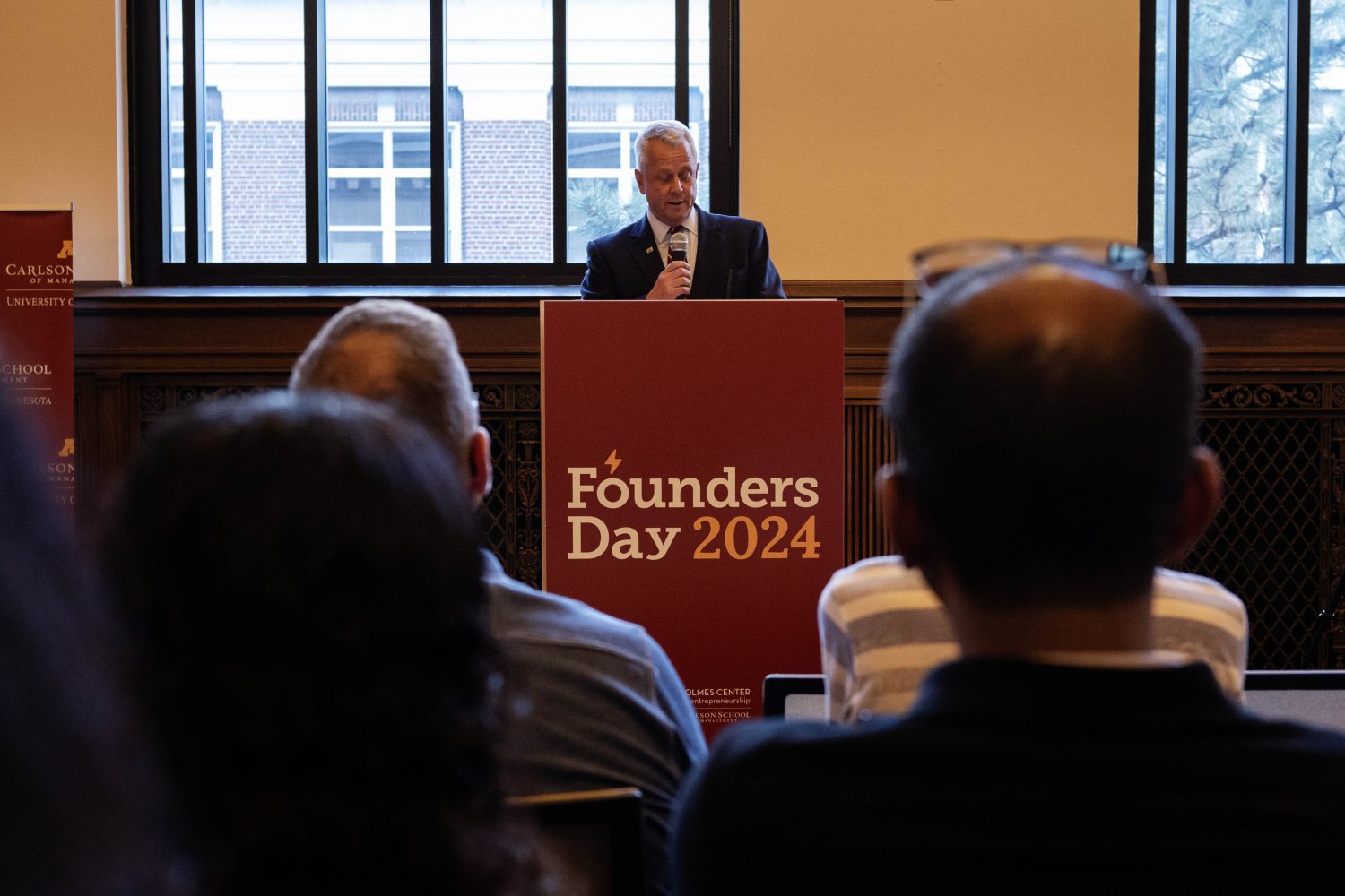 John Stavig, program director for the Gary S. Holmes Center for Entrepreneurship, speaks during Founder's Day at Walter Library on Wednesday, May 8, 2024. (Photo/Adria Carpenter)