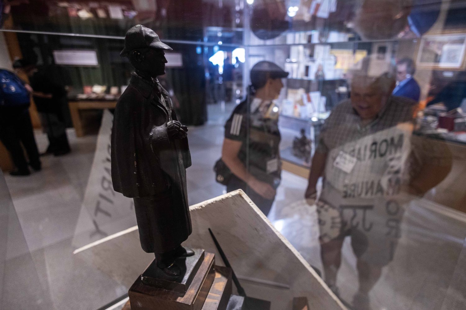 A bronze statue at the "Sherlock Holmes at 50" exhibit at Elmer L. Andersen Library on Friday, July 26, 2024. (Photo/Adria Carpenter)