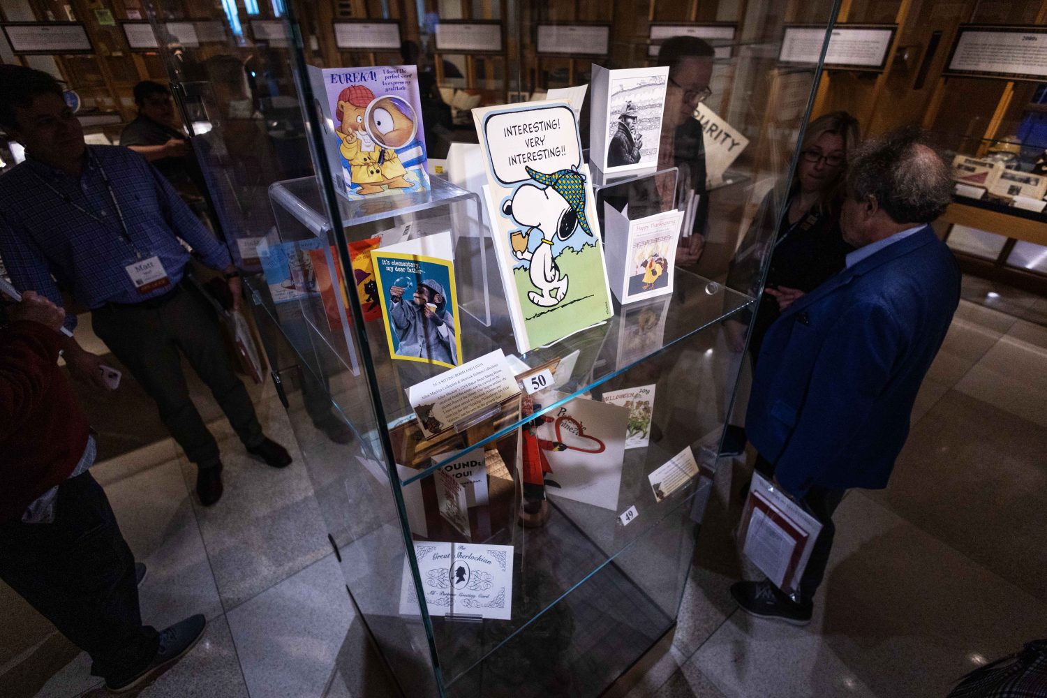 Sherlock Holmes themed cards in the "Sherlock Holmes at 50" exhibit at Elmer L. Andersen Library on Friday, July 26, 2024. (Photo/Adria Carpenter)