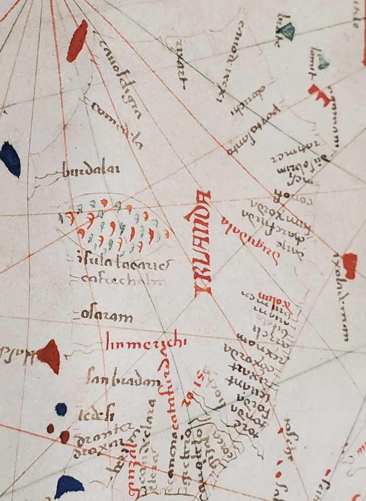 Close-up from the 1424 chart showing Ireland.