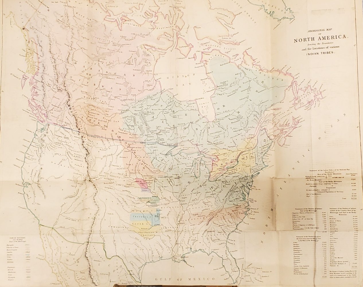Hand-colored map of North America, showing Native American territories.