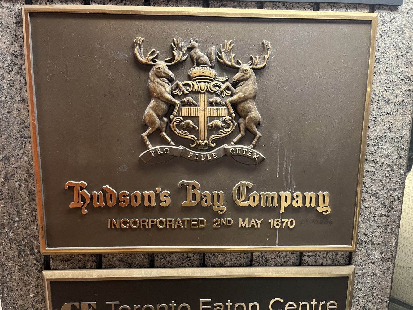Hudson's Bay Company Coat of Arms in bronze plaque.