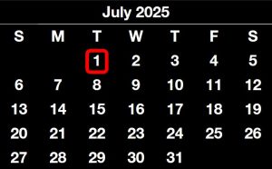 July 1, 2025 is a Tuesday.
